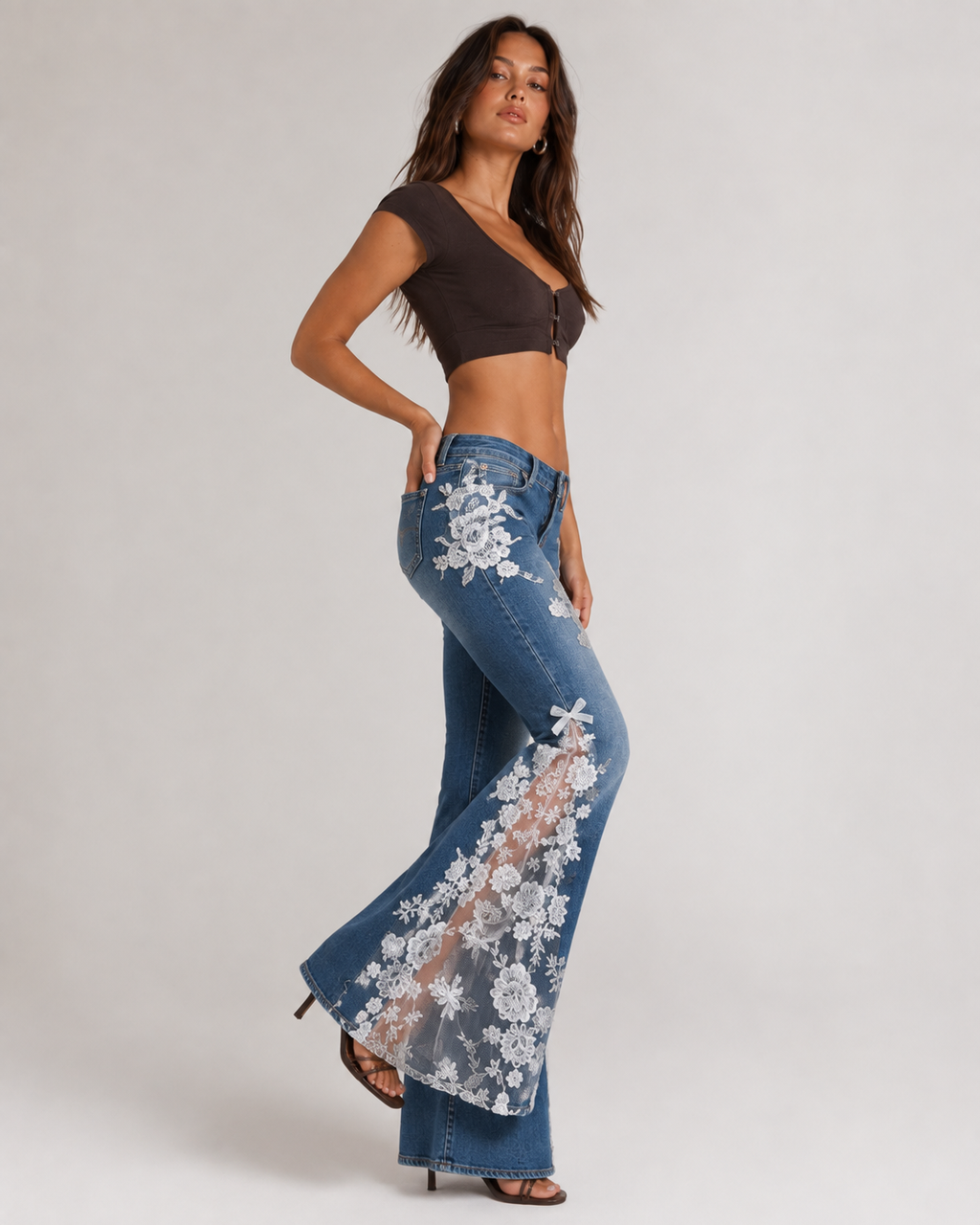 Ivory Bloom Lace Flare Jeans