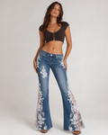 Ivory Bloom Lace Flare Jeans